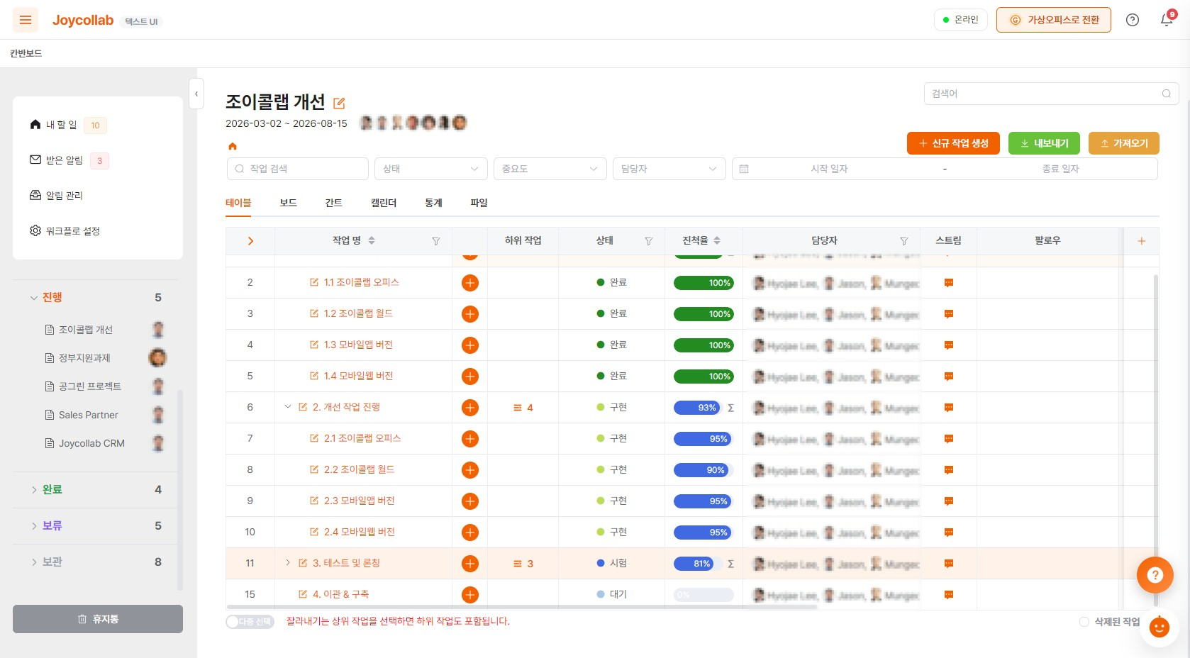 칸반보드 화면